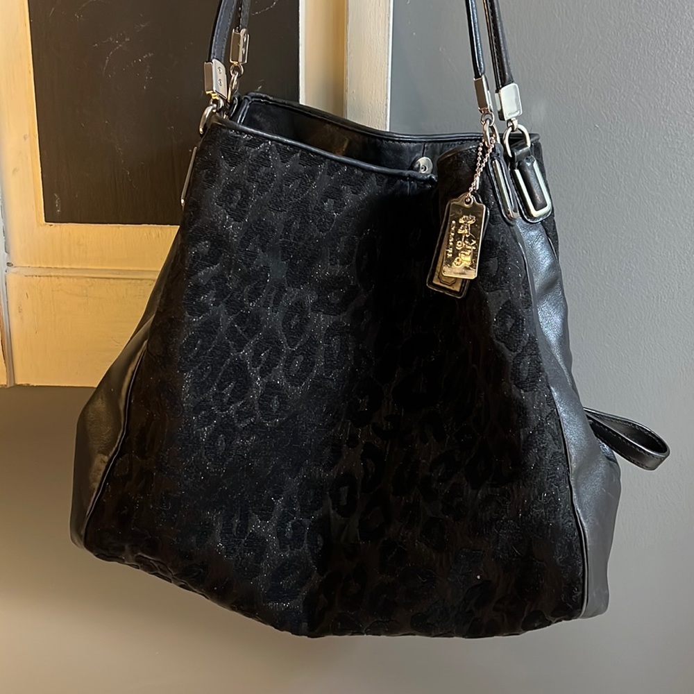 Black leopard Coach tote